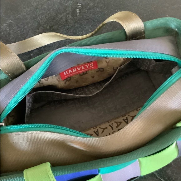 Harveys Vibrant Green and Blue Woven Shoulder Bag - Picture 3 of 4